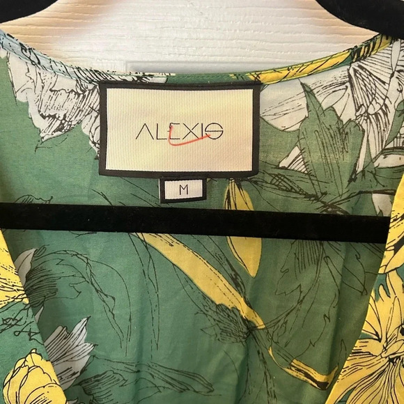 ALEXIS DAYAL FLORAL PRINT SHORT-SLEEVE HIGH-LOW PEPLUM TOP GREEN & YELLOW - Picture 8 of 8